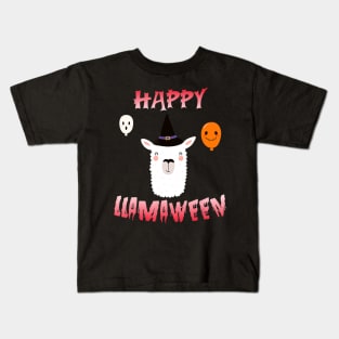 Cool Llama Witch costume halloween Happy Llamaween Kids T-Shirt